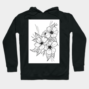 Three Flowers , Pen and Ink linework modern black and white tattoo style Hoodie